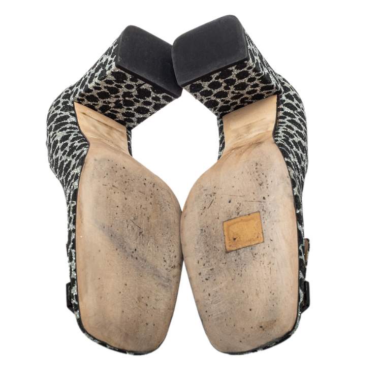Pre Owned Sergio Rossi Black/Silver Animal Print Glitter SR1 Block Heel Pumps Size 39.5