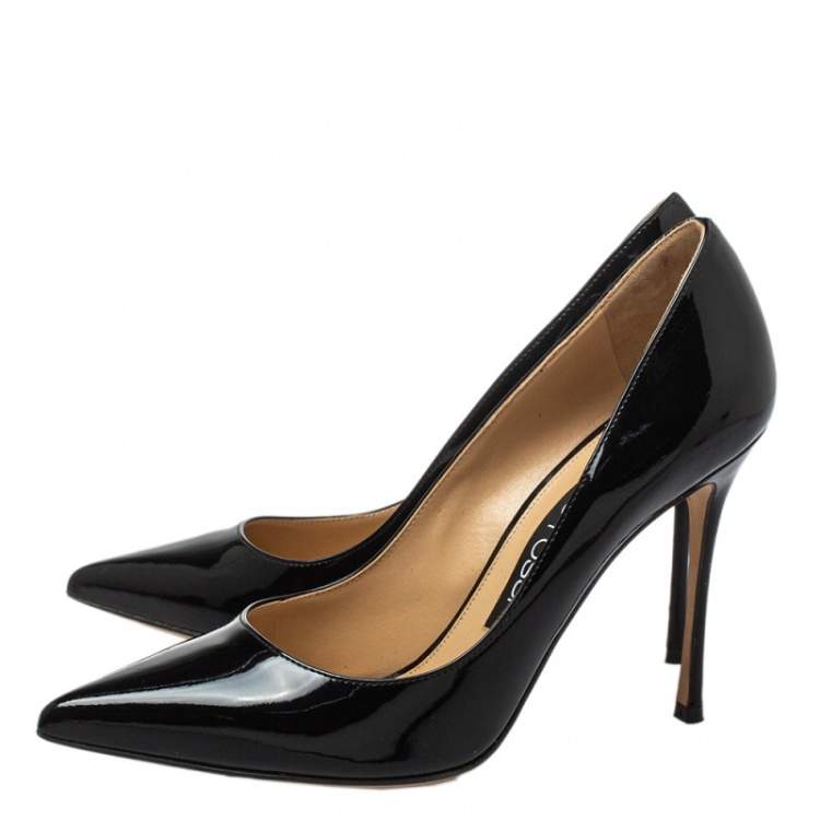 Pre Owned Sergio Rossi Black Patent Leather Pointed-Toe Pumps Size 37.5