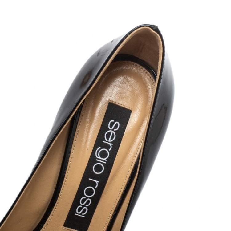 Pre Owned Sergio Rossi Black Patent Leather Pointed-Toe Pumps Size 37.5
