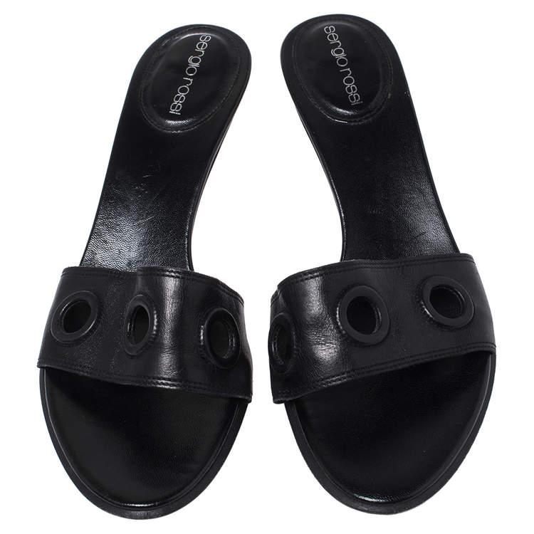 Pre Owned Sergio Rossi Black Leather Slide  Sandals 39