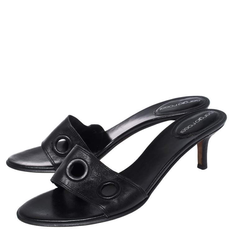 Pre Owned Sergio Rossi Black Leather Slide  Sandals 39