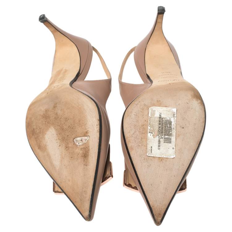 Pre Owned Sergio Rossi Beige Leather SR1 Slingback Sandals Size 38.5
