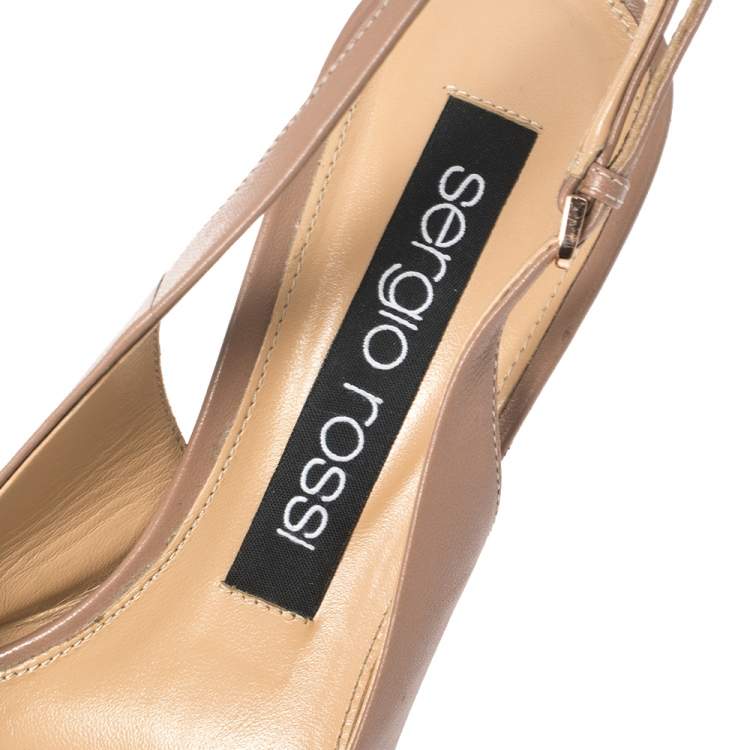 Pre Owned Sergio Rossi Beige Leather SR1 Slingback Sandals Size 38.5