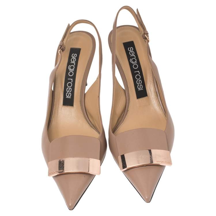 Pre Owned Sergio Rossi Beige Leather SR1 Slingback Sandals Size 38.5