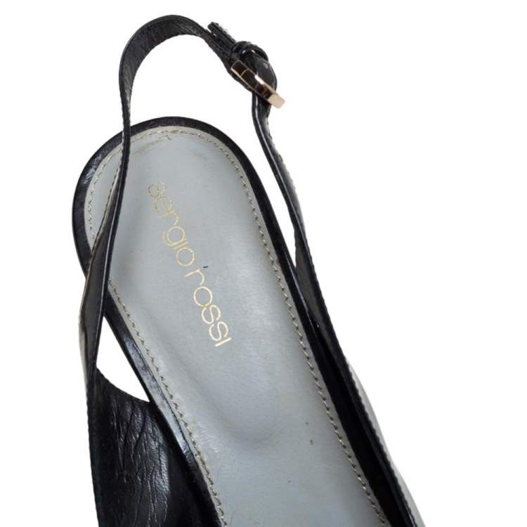 Pre Owned Sergio Rossi Black Patent Leather Slingback Platform Sandals Size 39