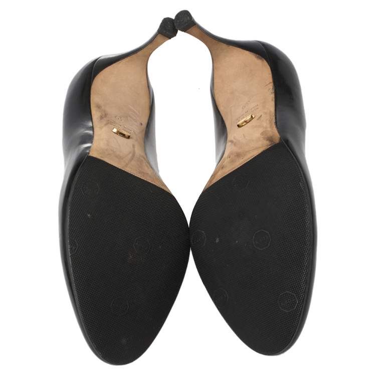 Pre Owned Sergio Rossi Black Leather Round Toe Pumps Size 39