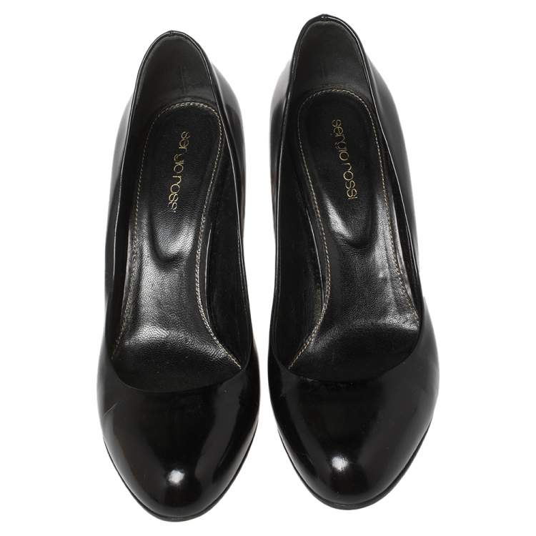 Pre Owned Sergio Rossi Black Leather Round Toe Pumps Size 39