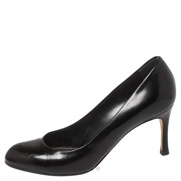 Pre Owned Sergio Rossi Black Leather Round Toe Pumps Size 39