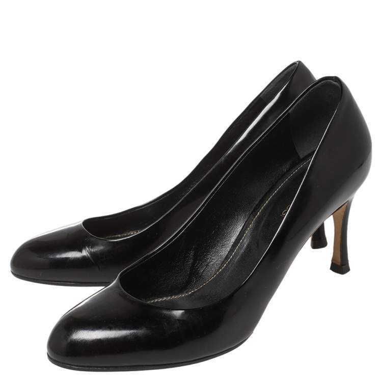 Pre Owned Sergio Rossi Black Leather Round Toe Pumps Size 39