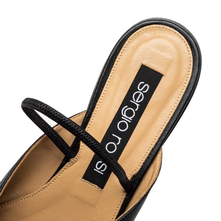 Pre Owned Sergior Rossi Black Leather Slingback Flat Mules Size 40