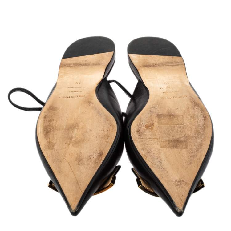 Pre Owned Sergior Rossi Black Leather Slingback Flat Mules Size 40