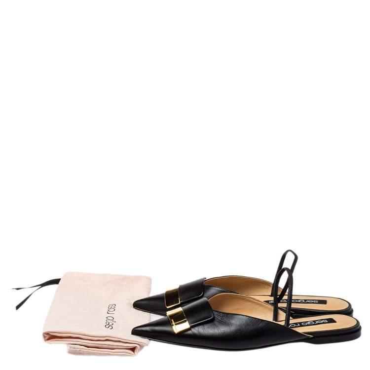Pre Owned Sergior Rossi Black Leather Slingback Flat Mules Size 40
