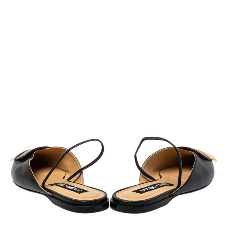 Pre Owned Sergior Rossi Black Leather Slingback Flat Mules Size 40