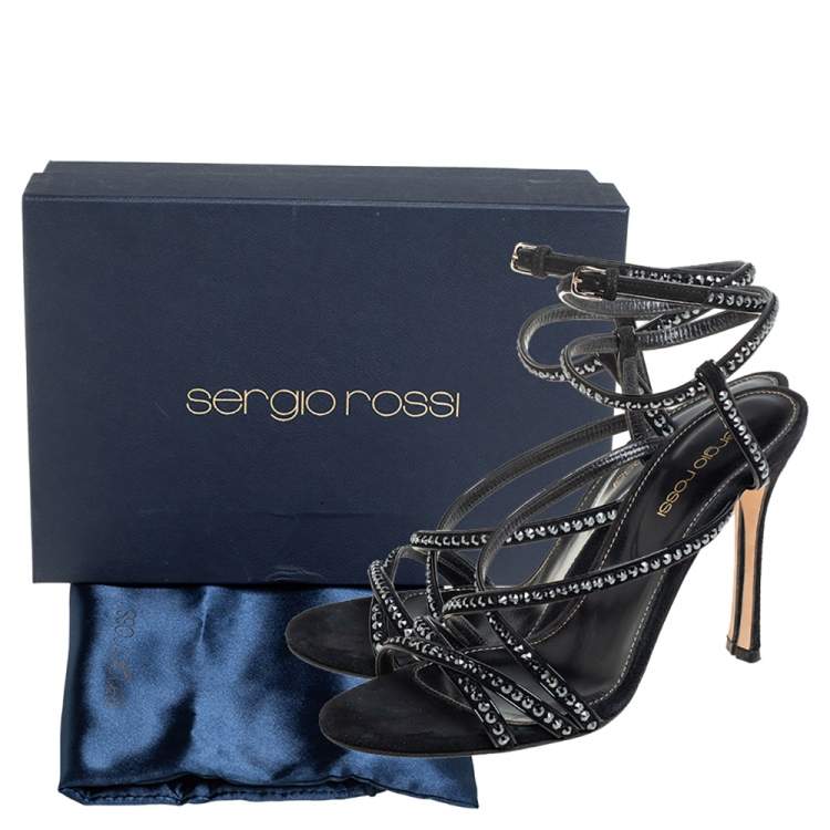 Pre Owned Sergio Rossi Black Patent Leather Embellished Sandals Size 36