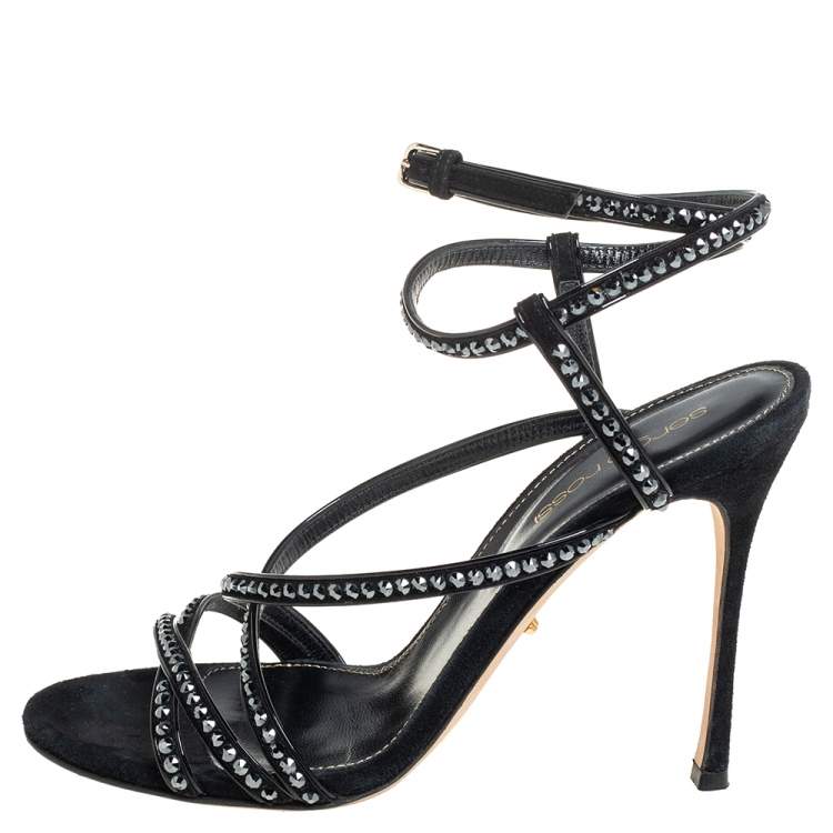 Pre Owned Sergio Rossi Black Patent Leather Embellished Sandals Size 36