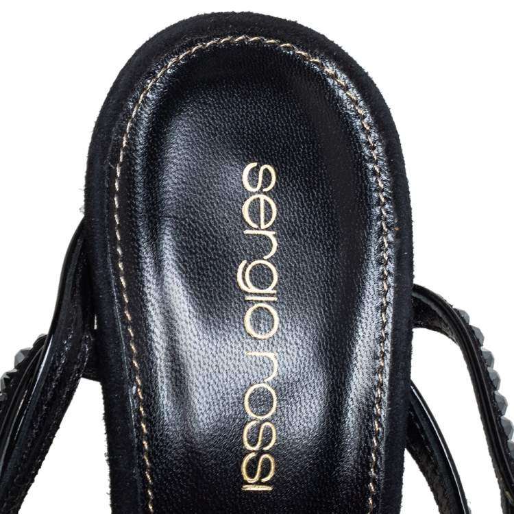 Pre Owned Sergio Rossi Black Patent Leather Embellished Sandals Size 36