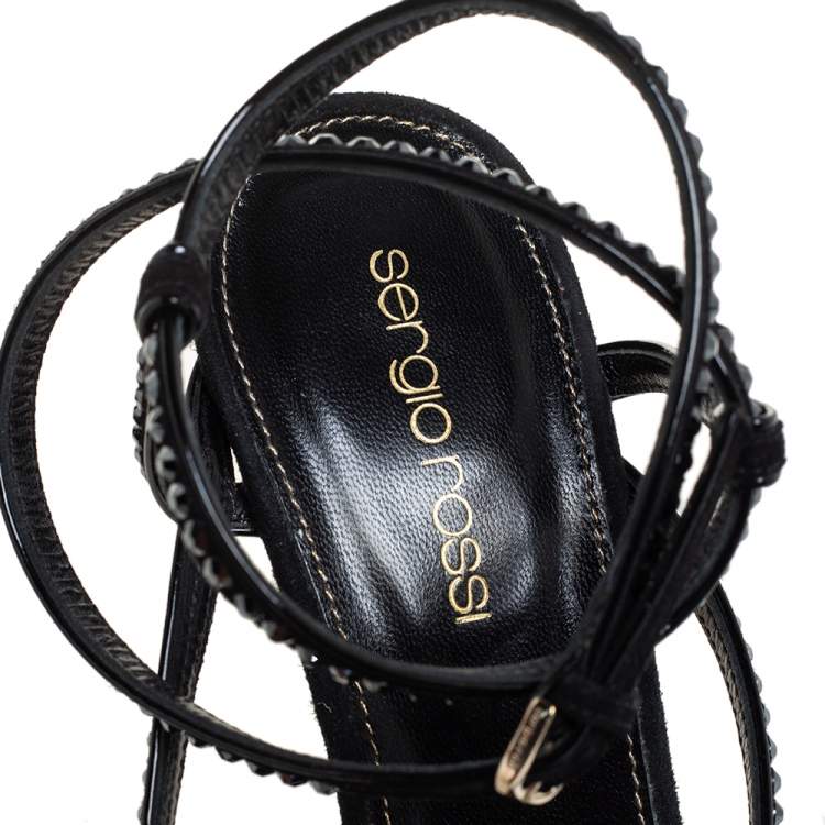 Pre Owned Sergio Rossi Black Patent Leather Embellished Sandals Size 36