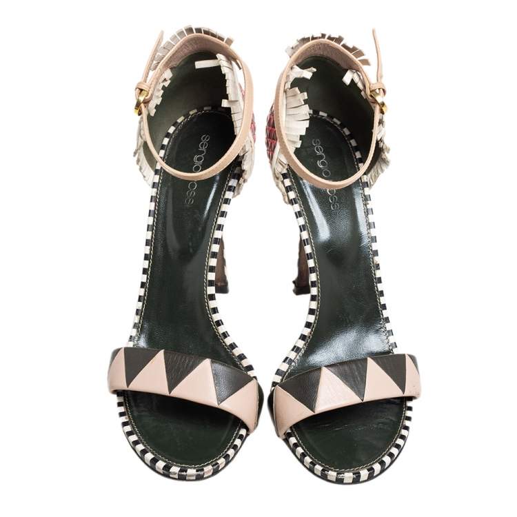مملوكة مسبقًا Sergio Rossi Multicolor Leather Ankle Strap Sandals Size 40