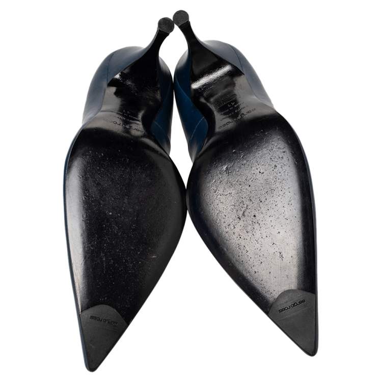 Pre Owned Sergio Rossi Blue Leather Pointed Toe Pumps Size 41