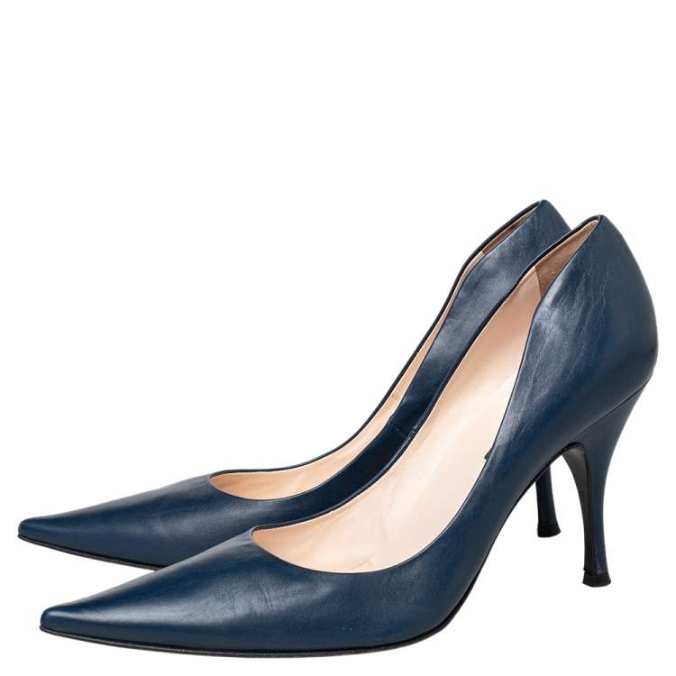 Pre Owned Sergio Rossi Blue Leather Pointed Toe Pumps Size 41
