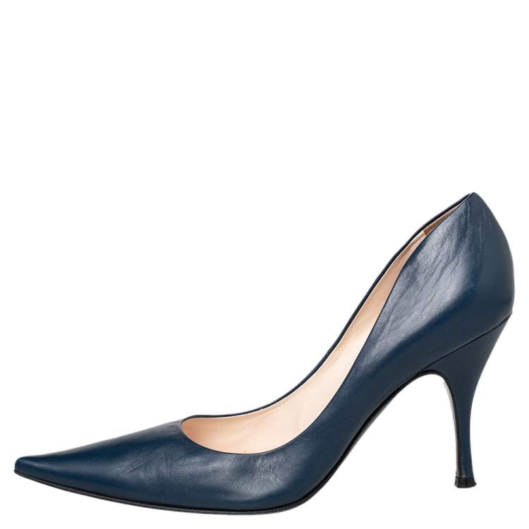 Pre Owned Sergio Rossi Blue Leather Pointed Toe Pumps Size 41