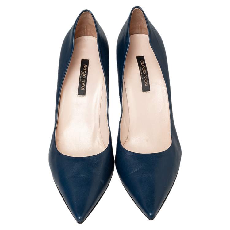 Pre Owned Sergio Rossi Blue Leather Pointed Toe Pumps Size 41