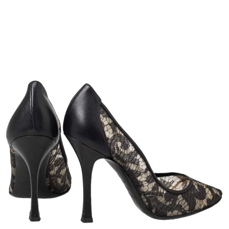 Pre Owned Sergio Rossi Black Lace And Leather Pumps Size 39