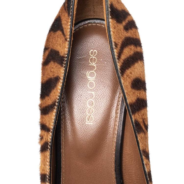 Pre Owned Sergio Rossi Brown Tiger Stripes Print Calf Hair Pumps Size 38