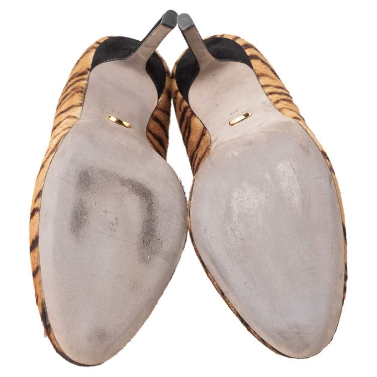 Pre Owned Sergio Rossi Brown Tiger Stripes Print Calf Hair Pumps Size 38