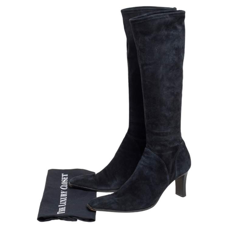 Pre Owned Sergio Rossi Black Suede Knee Length Boots  Size 41