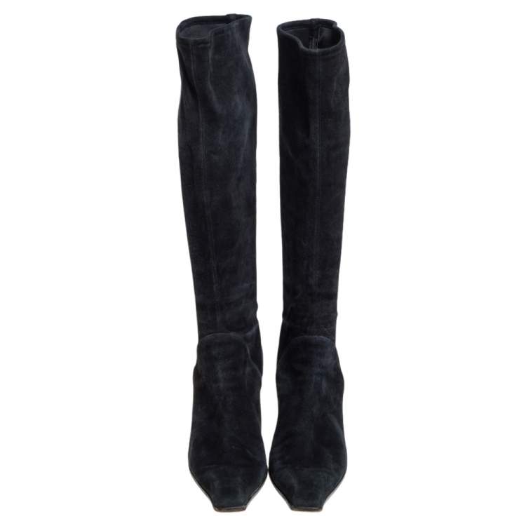 Pre Owned Sergio Rossi Black Suede Knee Length Boots  Size 41