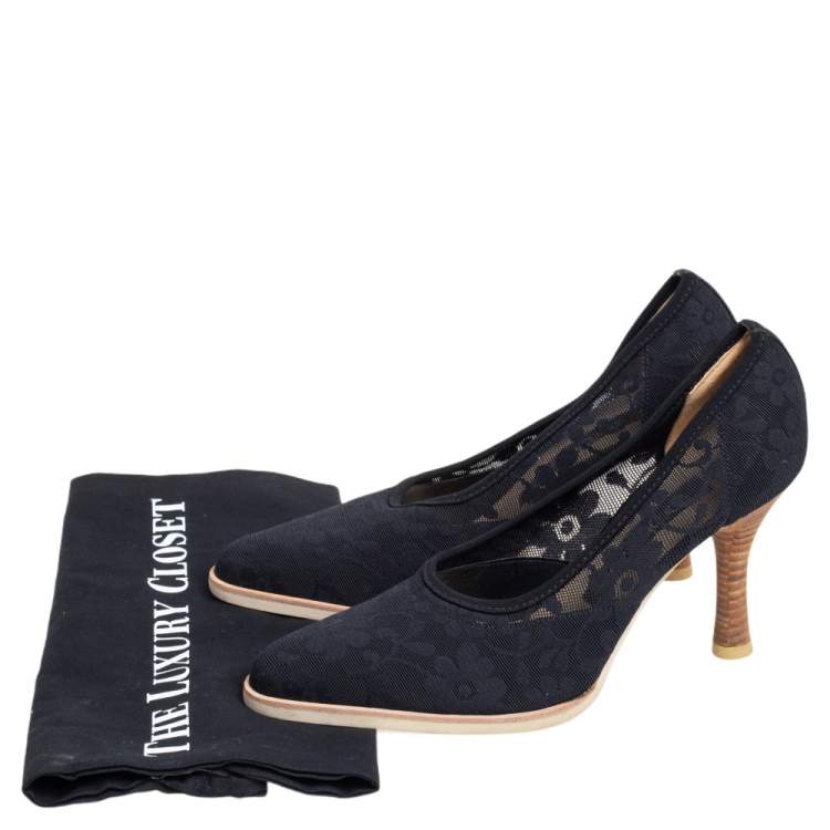 Pre Owned Sergio Rossi Black Floral Stretchable Fabric Pumps Size 38.5
