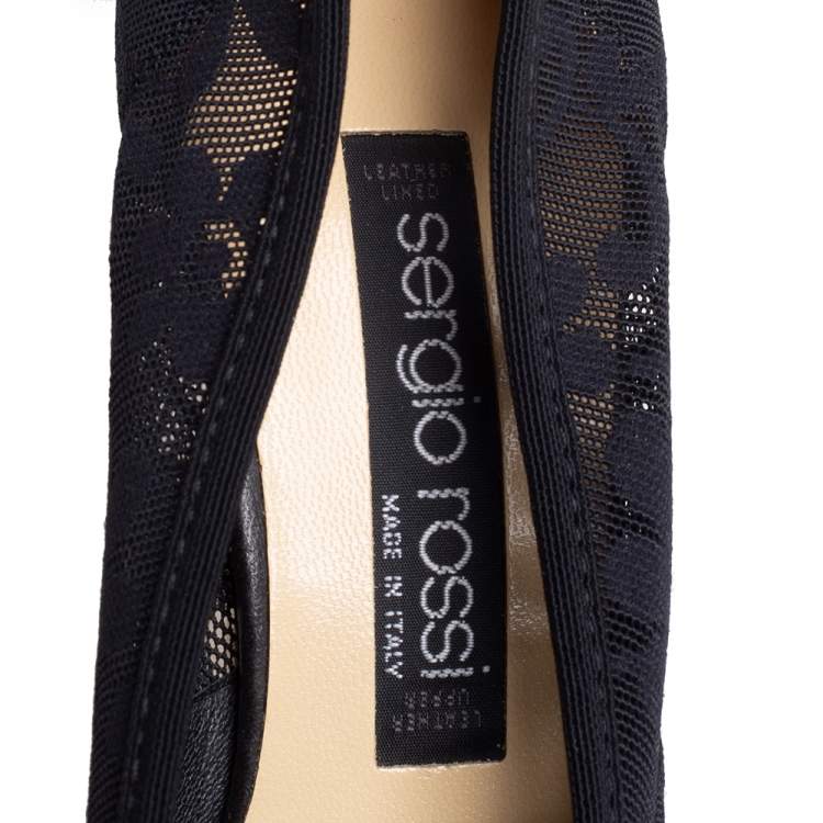 Pre Owned Sergio Rossi Black Floral Stretchable Fabric Pumps Size 38.5