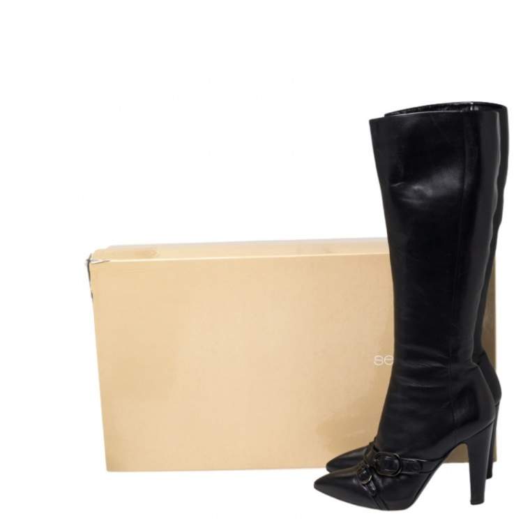 Pre Owned Sergio Rossi Black Leather Knee Boots Size 40