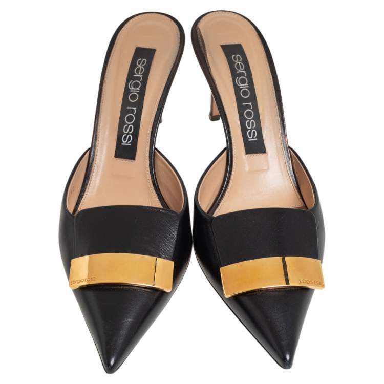 Pre Owned Sergio Rossi Black Leather SR1 Mules Size 40