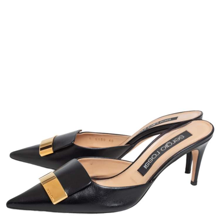 Pre Owned Sergio Rossi Black Leather SR1 Mules Size 40