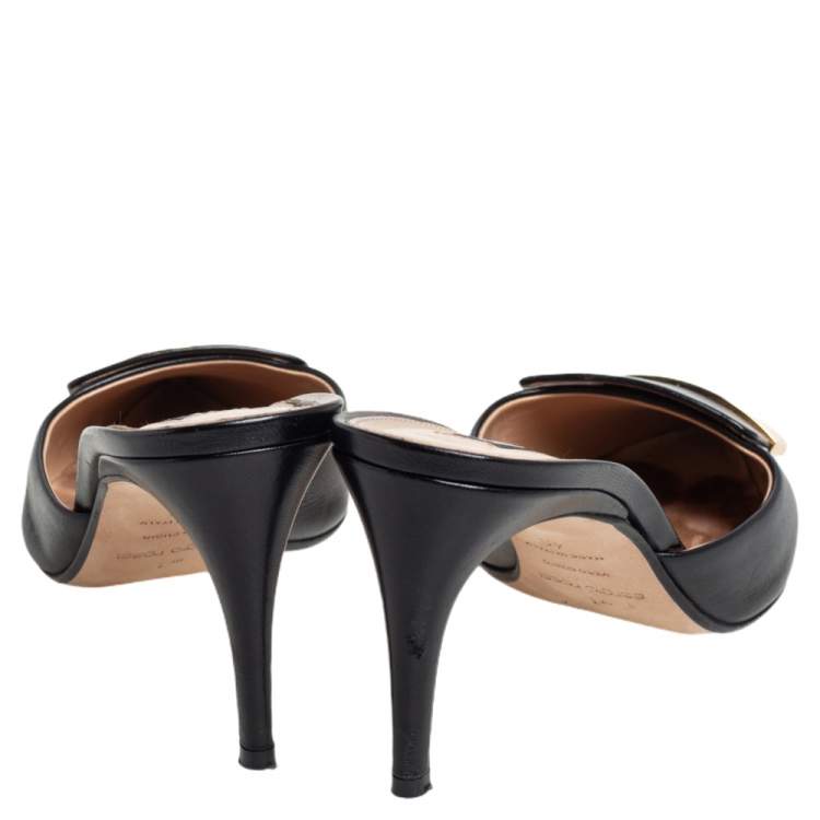 Pre Owned Sergio Rossi Black Leather SR1 Mules Size 40