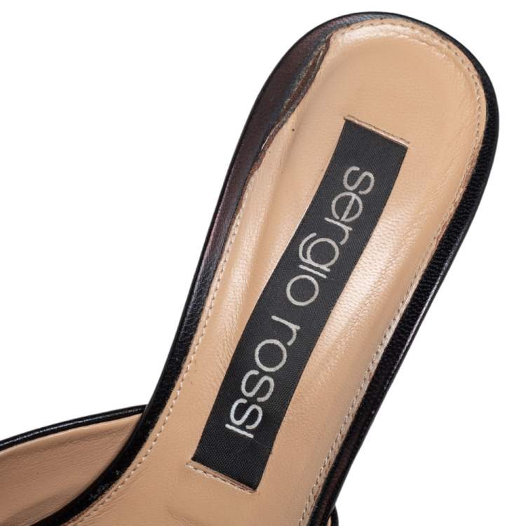 Pre Owned Sergio Rossi Black Leather SR1 Mules Size 40