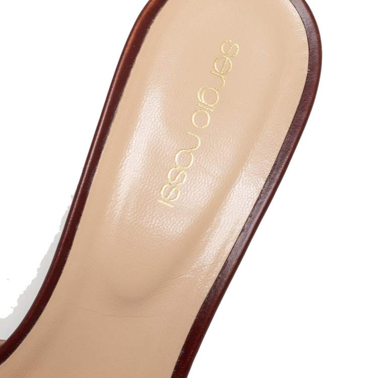 Pre Owned Sergio Rossi Beige/Brown Python Leather Sandals Size 40.5