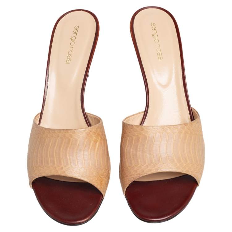 Pre Owned Sergio Rossi Beige/Brown Python Leather Sandals Size 40.5