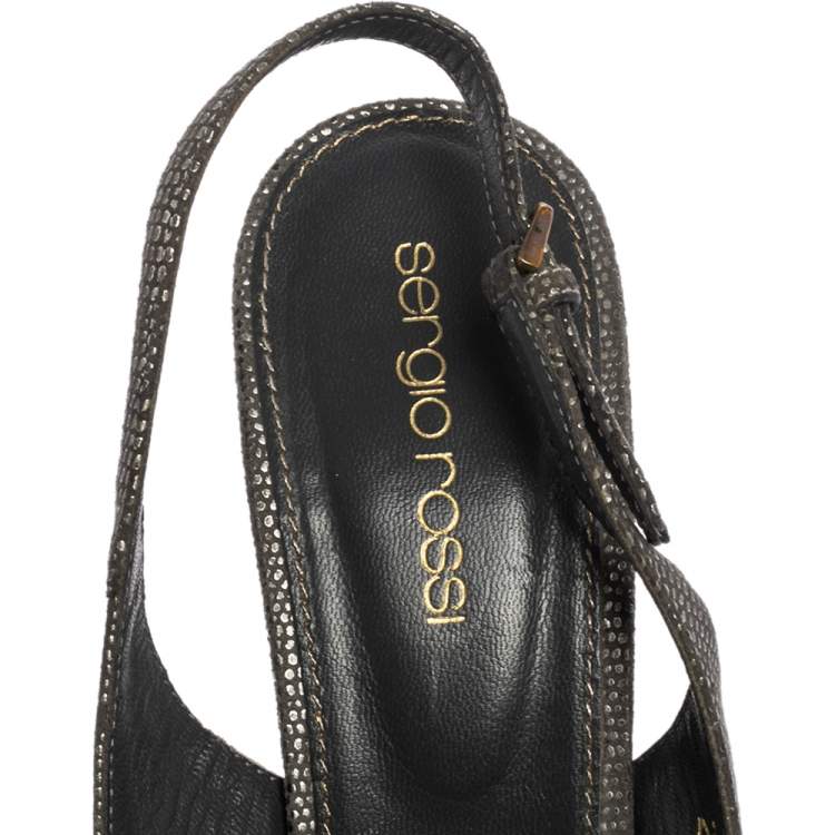 Pre Owned Sergio Rossi Grey/Silver Suede Cachet Peep Toe Platform Slingback Sandals Size 37.5