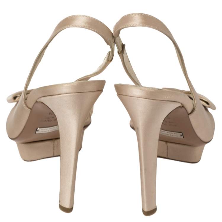 Pre Owned Sergio Rossi Limited Edition Beige Satin Bow Slingback Sandals Size 38.5