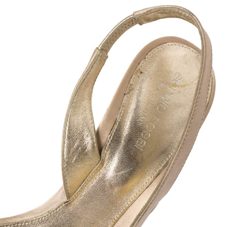 Pre Owned Sergio Rossi Limited Edition Beige Satin Bow Slingback Sandals Size 38.5