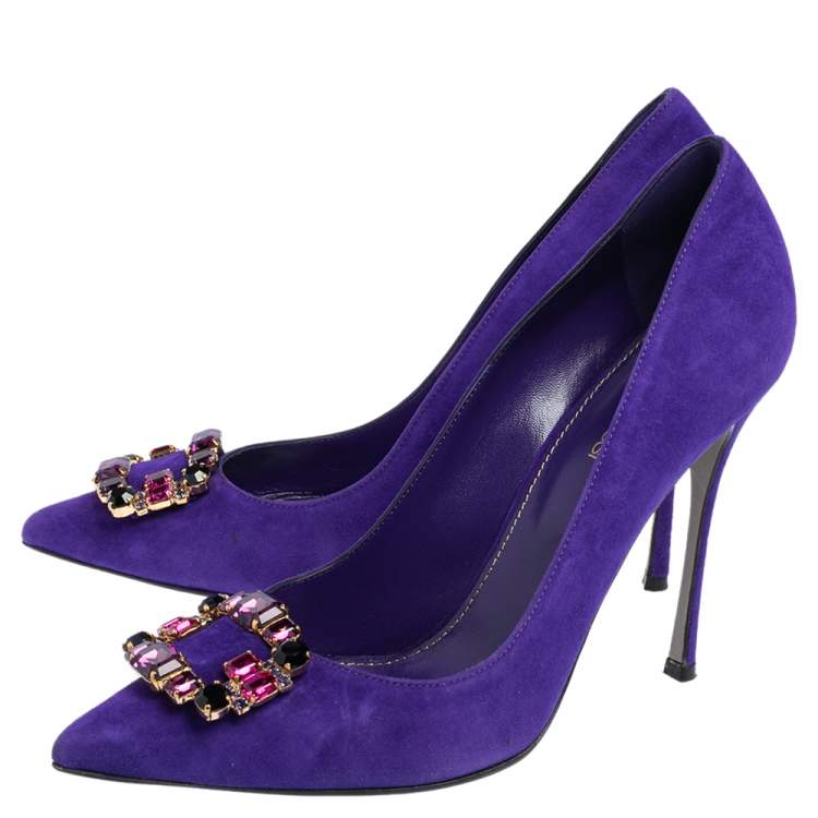 Pre Owned Sergio Rossi Purple Suede Crystal Embellished Pumps Size 40