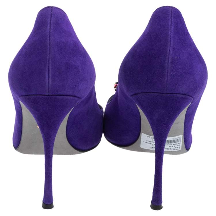 Pre Owned Sergio Rossi Purple Suede Crystal Embellished Pumps Size 40
