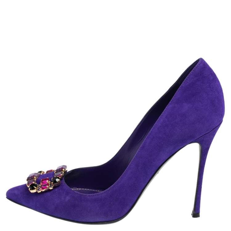 Pre Owned Sergio Rossi Purple Suede Crystal Embellished Pumps Size 40