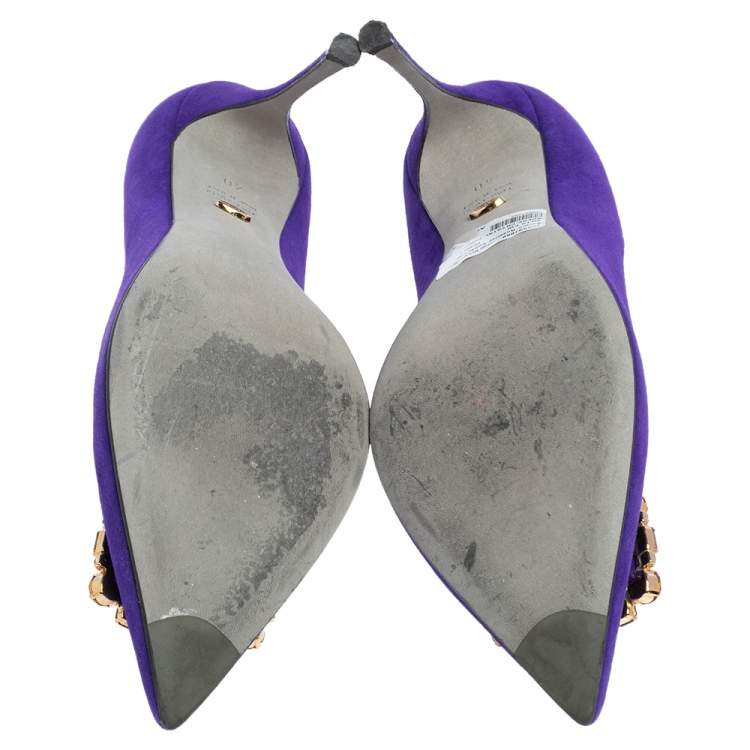 Pre Owned Sergio Rossi Purple Suede Crystal Embellished Pumps Size 40