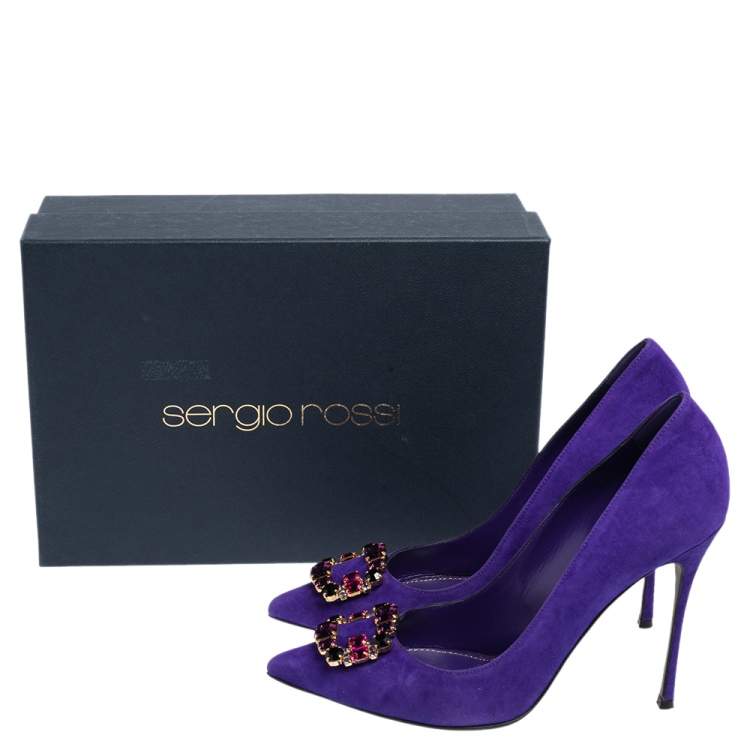 Pre Owned Sergio Rossi Purple Suede Crystal Embellished Pumps Size 40