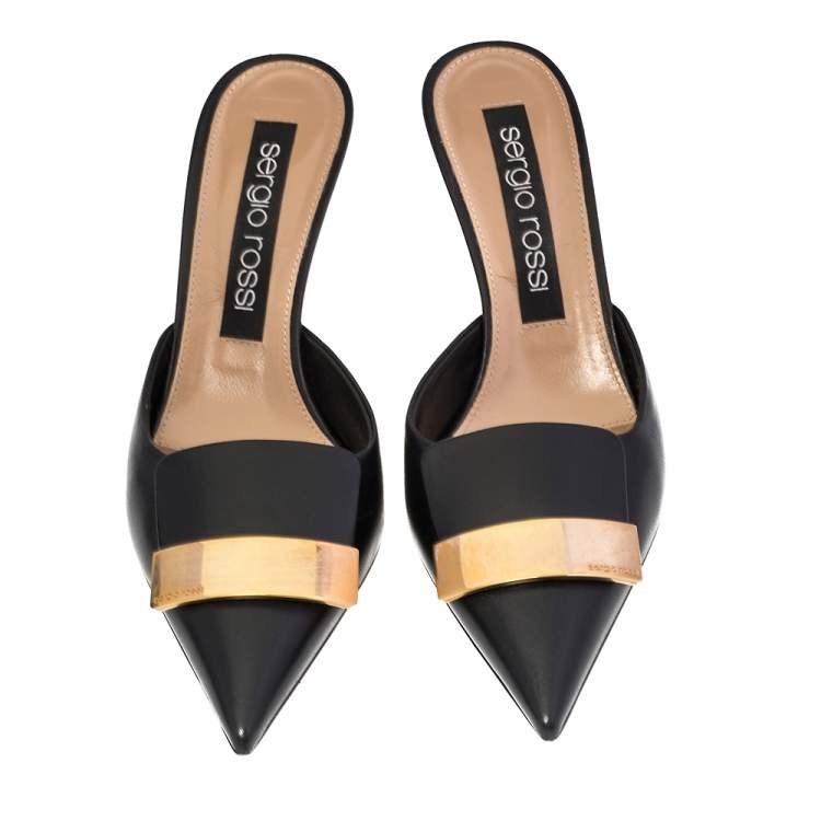 Pre Owned Sergio Rossi Black Leather SR1 Mules Size 40
