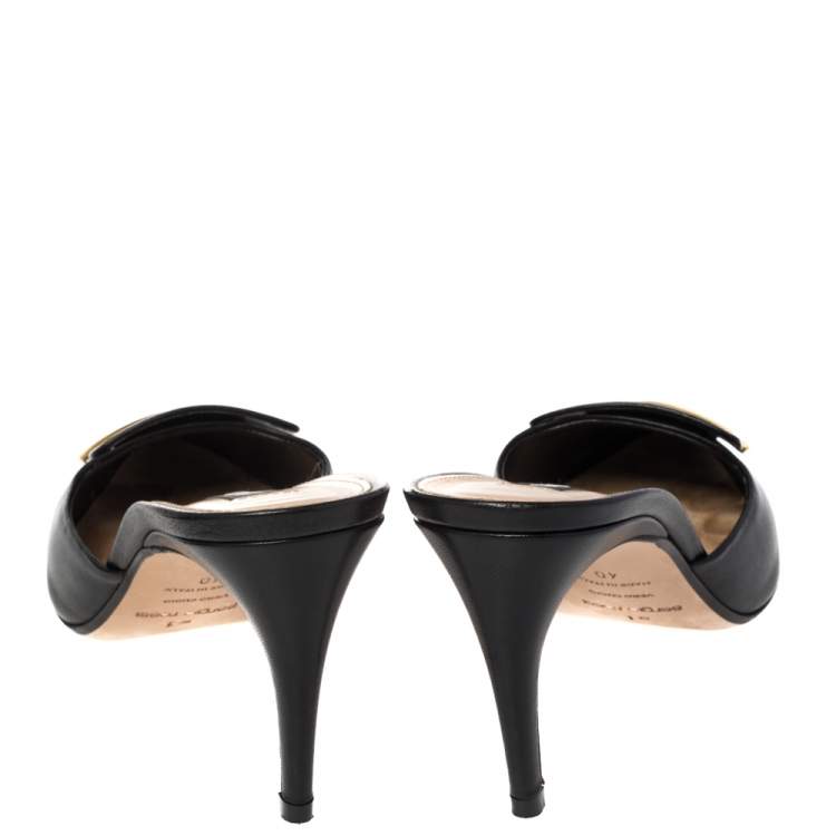 Pre Owned Sergio Rossi Black Leather SR1 Mules Size 40